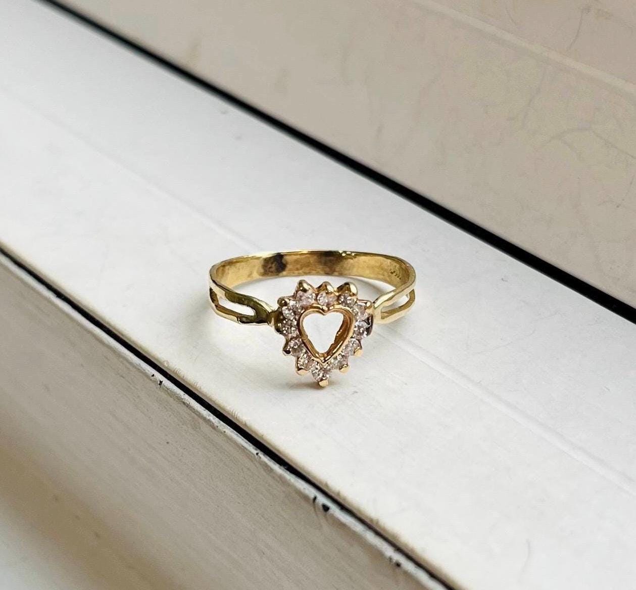 Vintage 14k Yellow Gold Heart Ring Set With Diamonds - Etsy