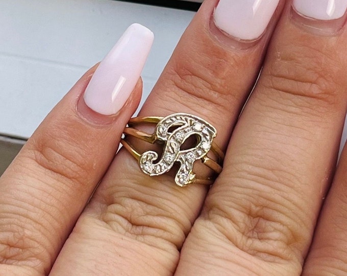 Vintage Retro 14k Gold Letter “R” Ring Set With Diamonds - Etsy