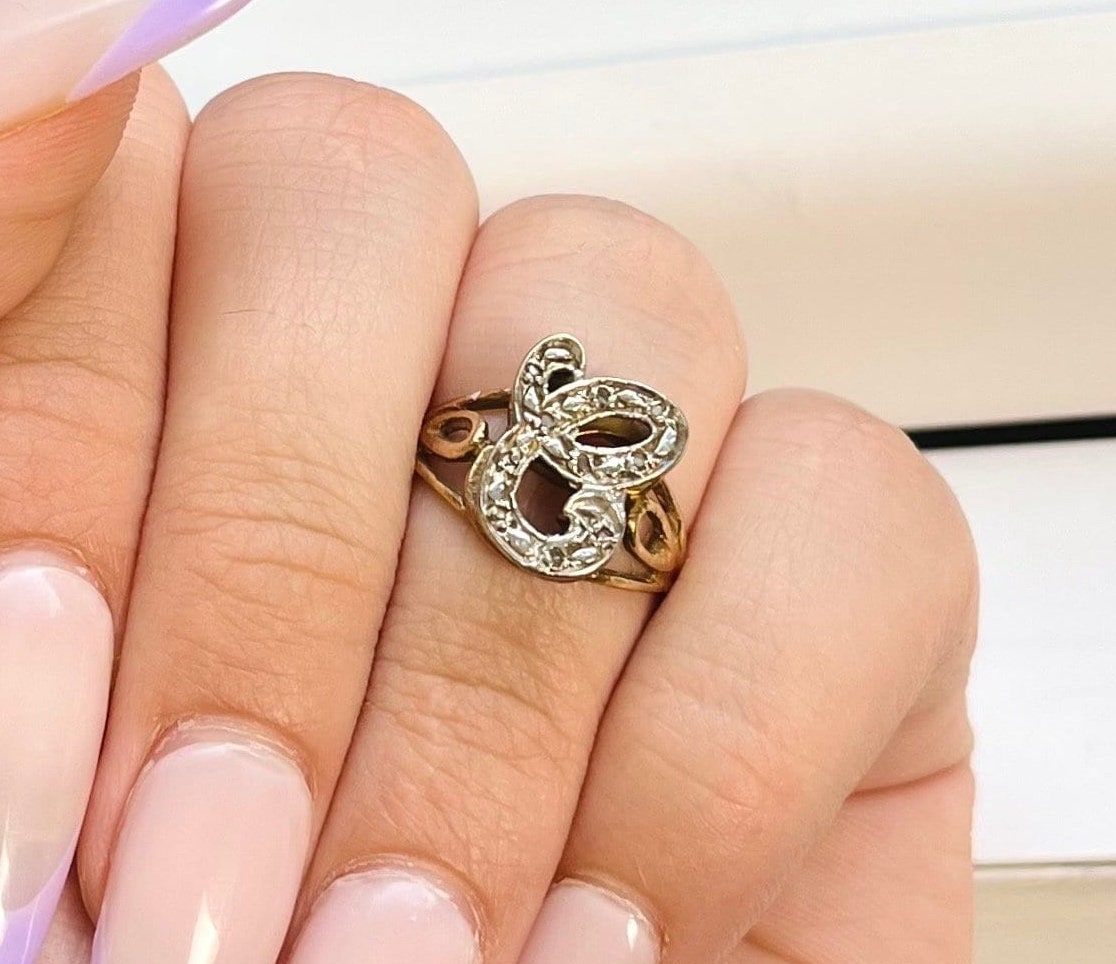 Vintage Retro 14k Gold Letter “E” Ring With Diamonds - Etsy