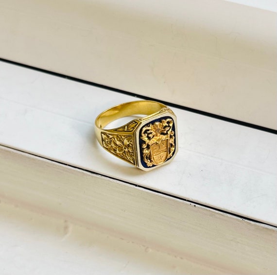 Bague Chevalière Antique Française En Or 18k - Monogramme Gravé, Taille 52