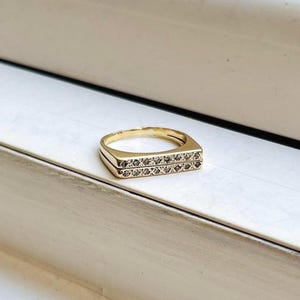 Vintage Retro 14k Gelbgold Square Style Ring Set mit Diamanten