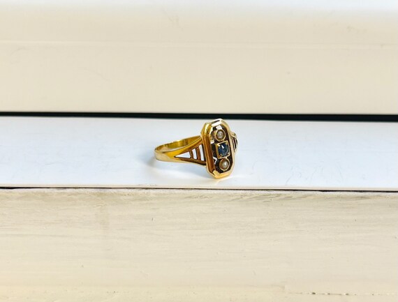 Antique 14k Gold Ring Set with Sapphire and Pearls - image 1