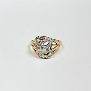 Vintage Retro 14k Gold Letter “E” Ring with Diamonds