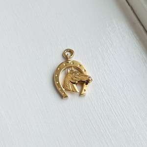 Vintage 18k Gold Reiter Pferd Hufeisen Anhänger Charme
