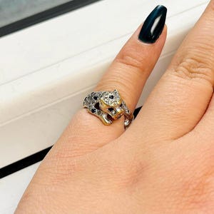Vintage 14k Gold Two Tone Leopard Ring Set with Sapphires & Diamonds