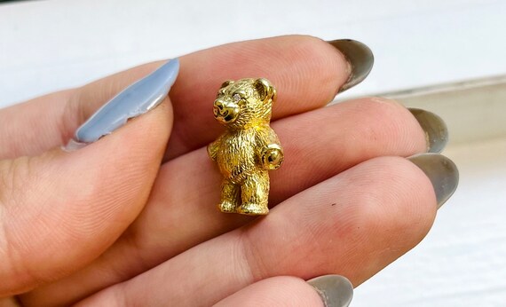 Vintage 14k Gold Teddy Bear Charm Pendant with Di… - image 3