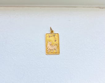 Vintage 14k Gelbgold Taurus Bull Zodiac Square Tag Anhänger Charm