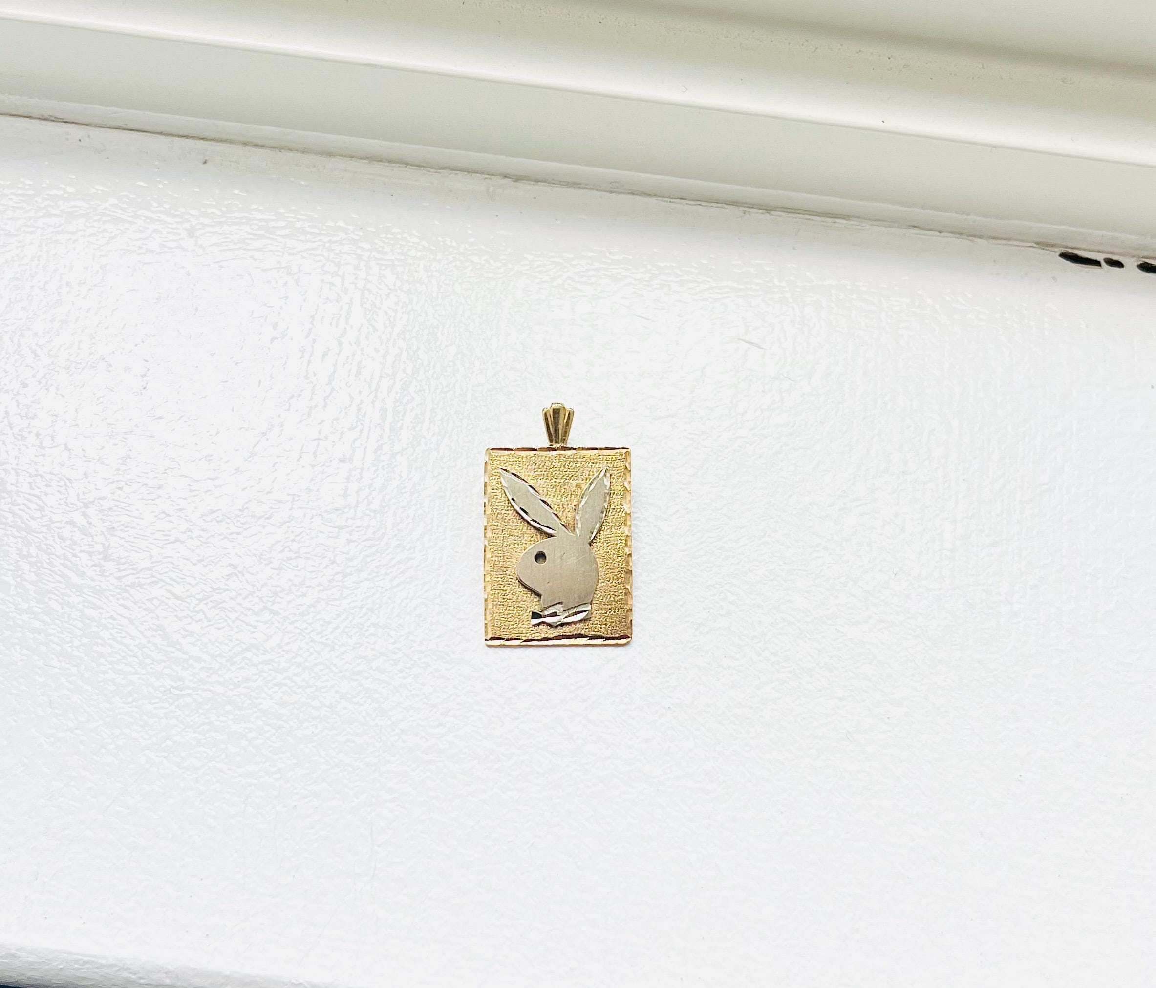 Vintage 14k Yellow Gold Playboy Bunny Square Pendant by Michael