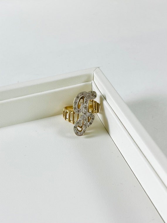 Vintage 14k Gold Diamond Encrusted Letter “J” Ring - image 2