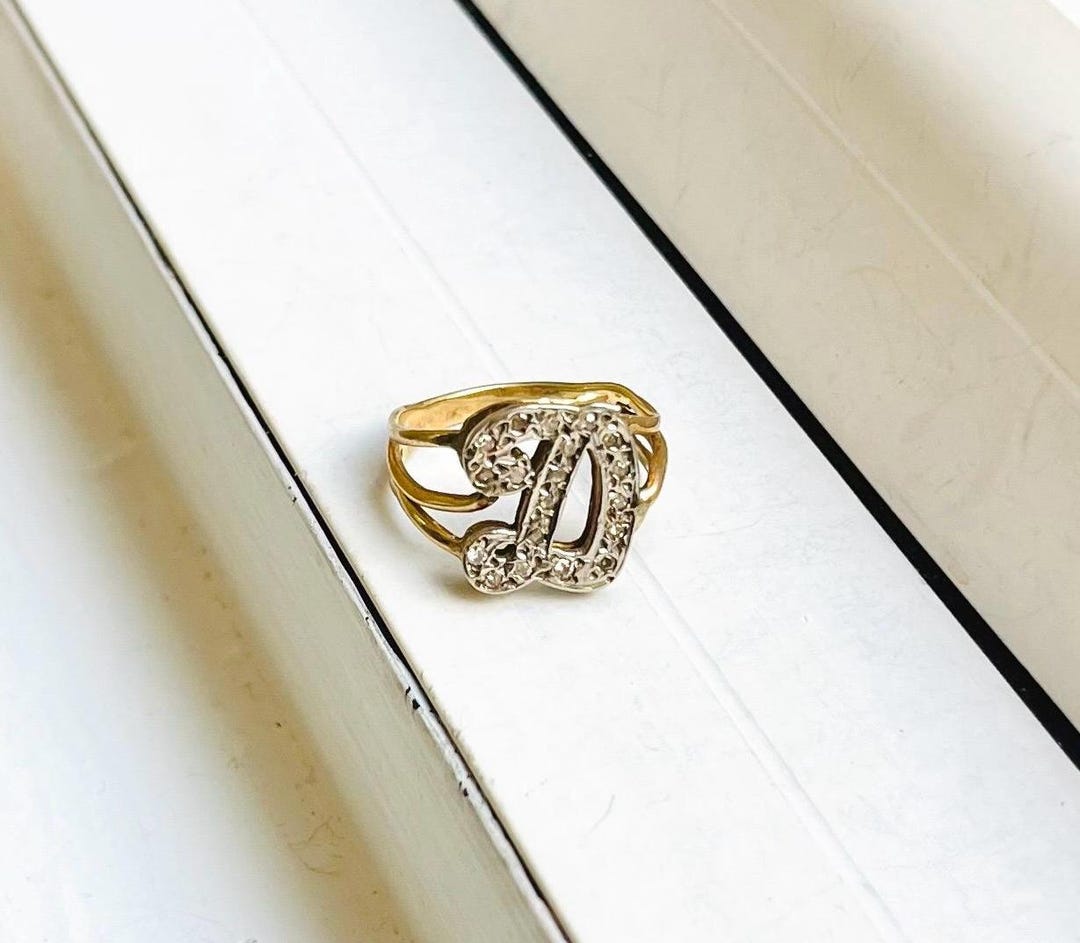 Vintage Retro 14k Gold Letter Initial “D” Ring Set With Diamonds - Etsy