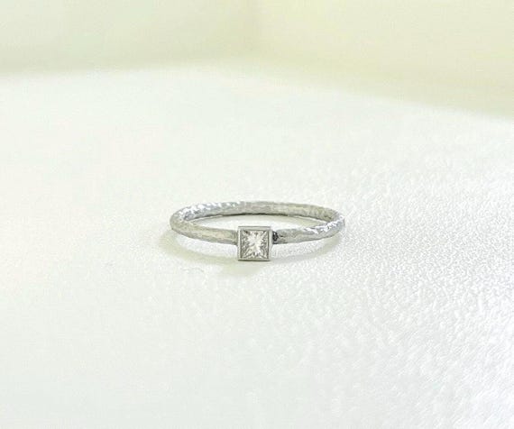 Vintage Platinum Ring with Princess Cut Diamond