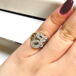Vintage Retro 14k Gold Letter “J” Initial Ring With Diamonds