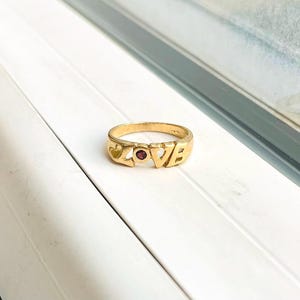 Vintage 14k Yellow Gold “LOVE” Ring Set with Ruby