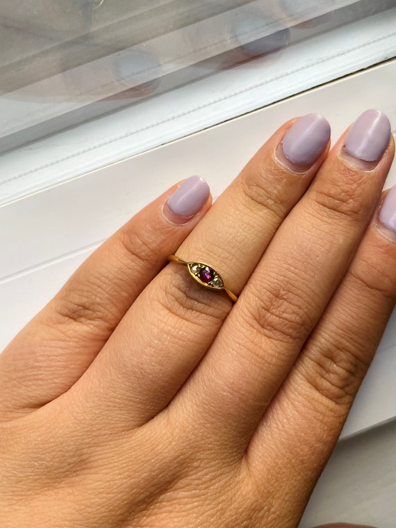 Antique 14k Gold Ring with Amethyst and Diamonds