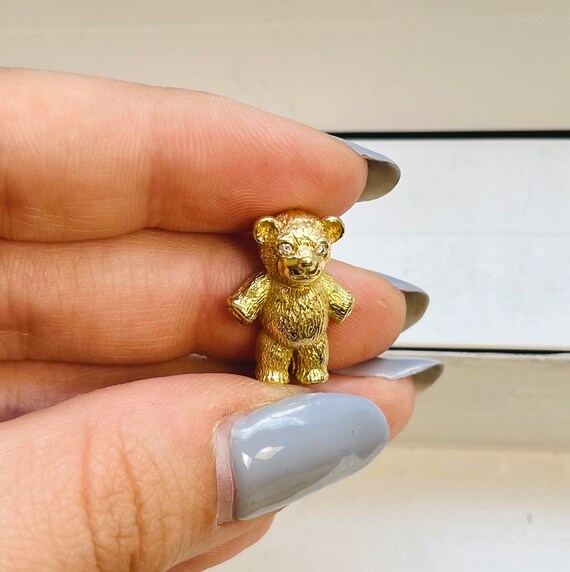 Vintage 14k Gold Teddy Bear Charm Pendant with Di… - image 5