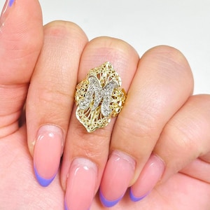 Vintage Retro 14k Gold Letter “M” Initial Ring Set with Diamonds
