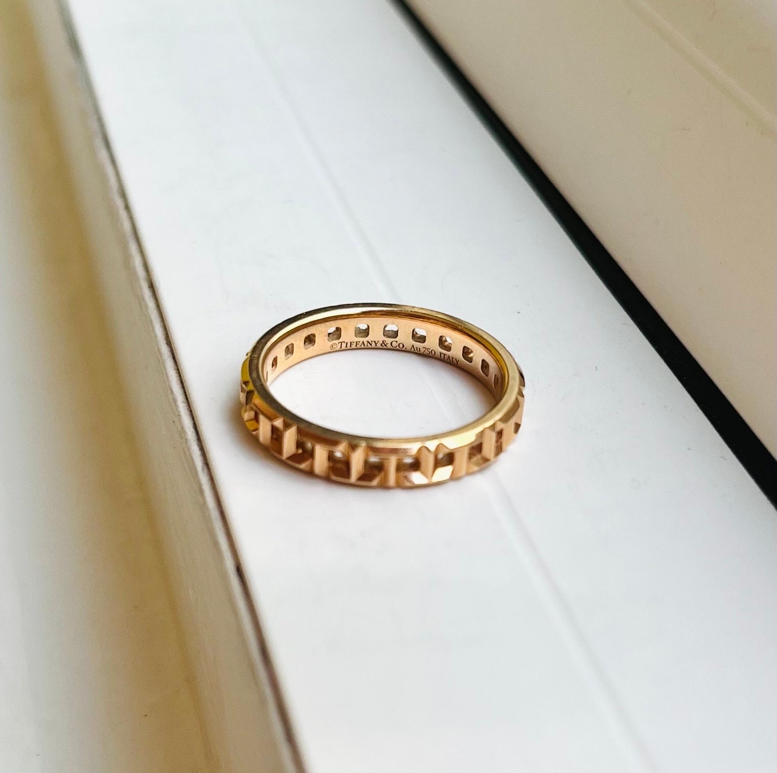 Tiffany & Co. Italy 18k Rose Gold “true T.” Narrow Band - Etsy