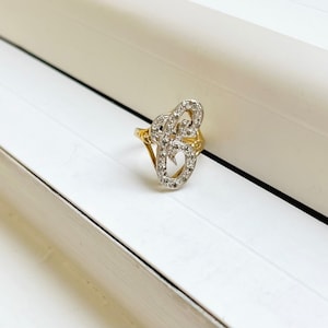 Bague initiale rétro vintage en or 14 carats avec lettre « C » et diamants