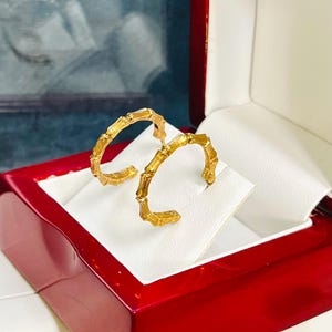 Vintage 10k Yellow Gold Bamboo Style Hoop Earrings