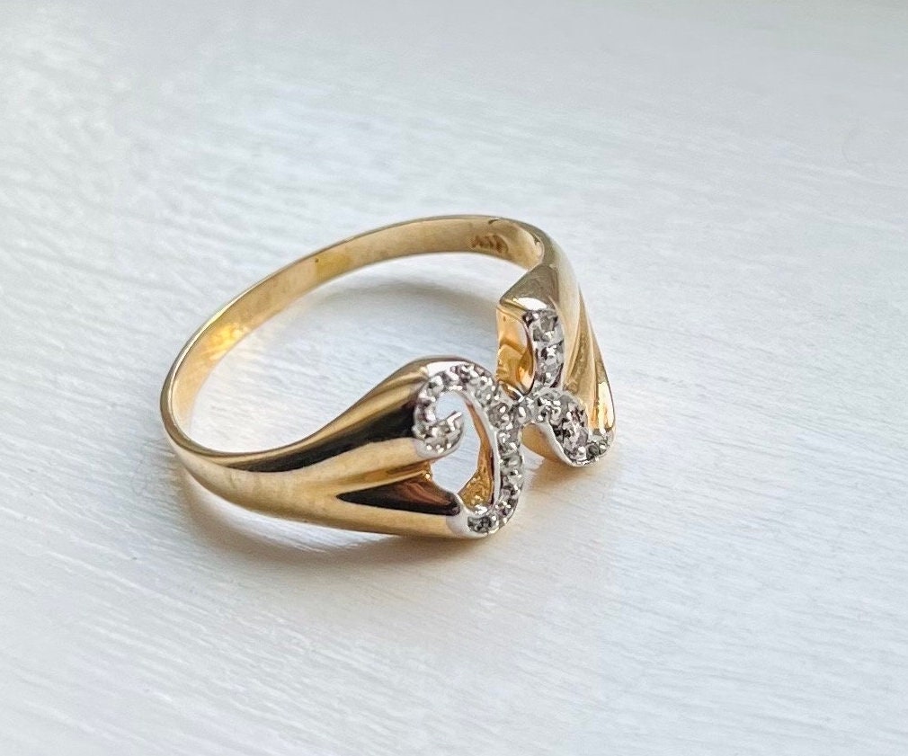 14k Yellow Gold Letter N Initial Heart Ladies Ring With White CZ Stones -  Etsy