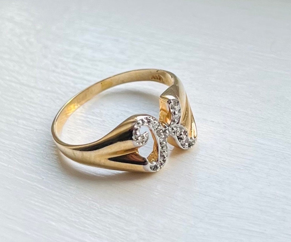 14K Solid Gold N Letter Ring