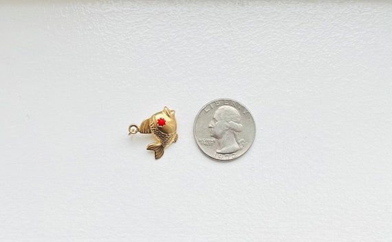Vintage 14k Gold Fish Charm Pendant with Red Cora… - image 7