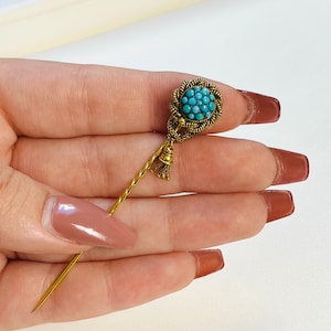 Antique 14k Gold Turquoise Pin Brooche with Removable Top