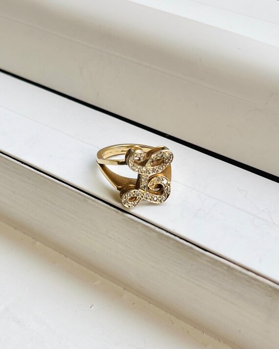 Vintage Retro 14k Gold Letter “L” Ring with Diamo… - image 3