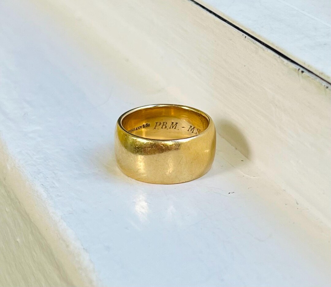 Vintage Tiffany & Co. 14k Yellow Gold Wide Band With Inscriptions - Etsy