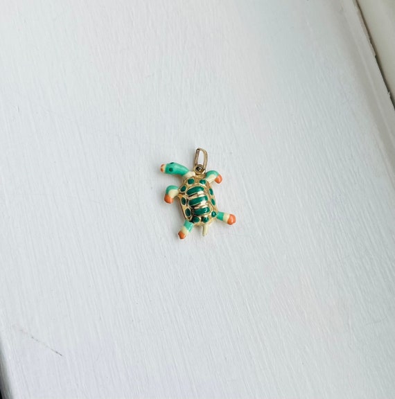 14k Gold Sea Turtle Charm with Enamel - image 1