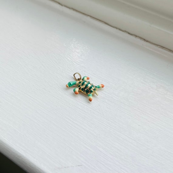 14k Gold Sea Turtle Charm with Enamel - image 3