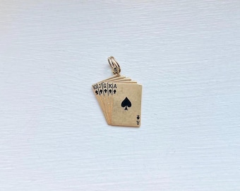 Vintage 14k Yellow Gold Royal Flush Cards Enamled Charm