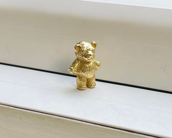 Vintage 14k Gold Teddy Bear Charm Pendant with Di… - image 2