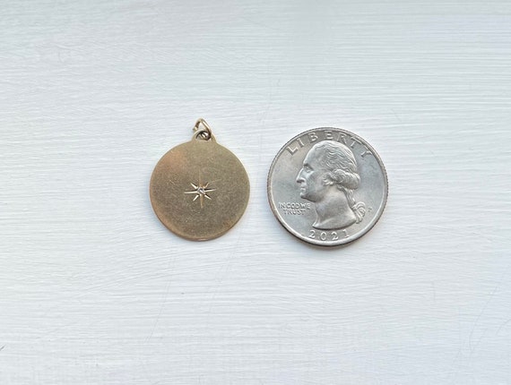 Antique 14k Gold Round Pendant with Starbust Desi… - image 3