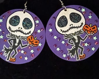Hand painted Halloween earrings - Jack skellington and Oogie boogie parody earrings