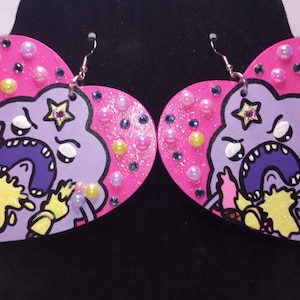 Madd Lumpy Space Princess Parody Heart Ice cream Sparkly hand painted Earrings