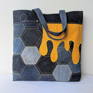 Très grand sac fourre-tout à motif abeille, sac à bandoulière en nid d'abeille