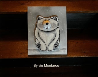 L’ours en bois flotté ,peinture et récup’  création unique wood recyclart upcycling déco bord de mer cadeau fait en France tableau