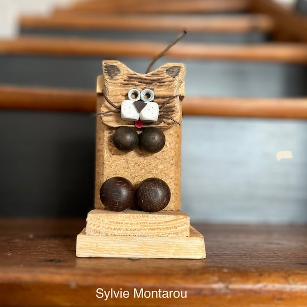 Création en bois de récup le chat sculpture animal bois compressé upcycling recycl'art cadeau de noël