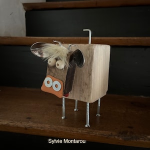 The cow in recycled wood and recycled farm animals unique creation wood and metal upcycling Christmas gift wood image 3