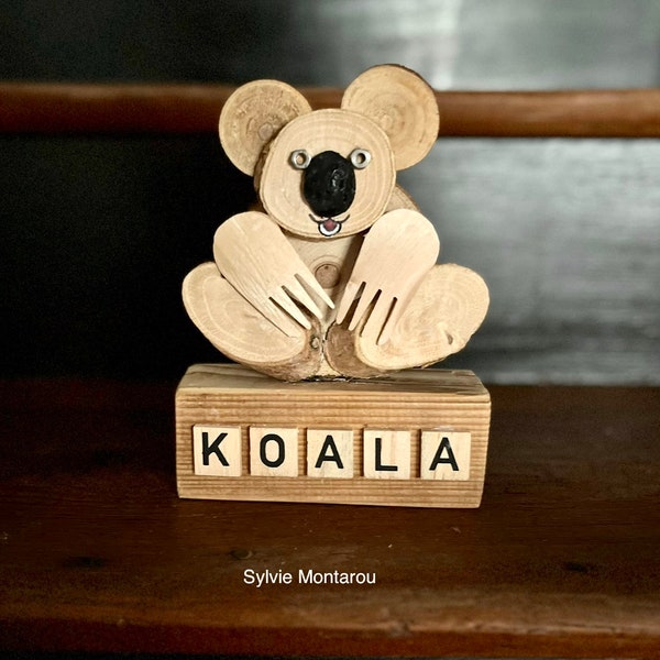 Le koala en bois création unique woodart animaux en bois upcycling recyclart déco sculpture cadeau fait en france