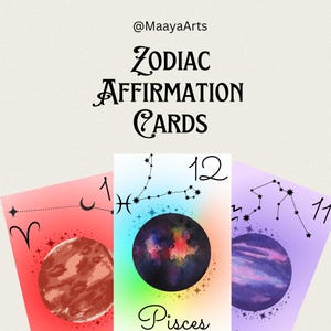 Sternzeichen Affirmationen - 12 druckbare Astrologie Karten, spirituelle Boho Dekoration, digitaler Download
