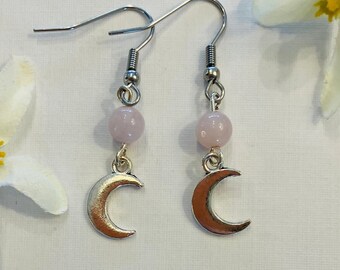 Rose Quartz Moon Earrings