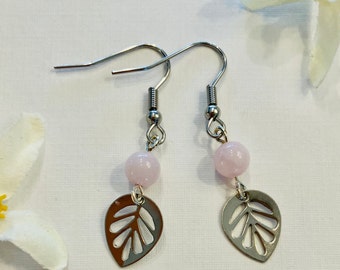 Rose Quartz Leaf Earrings