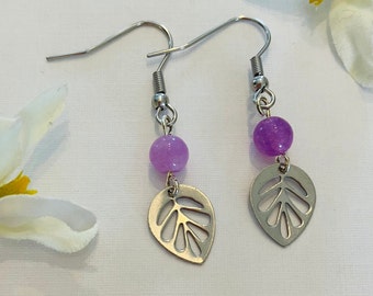 Amethyst Leaf Earrings