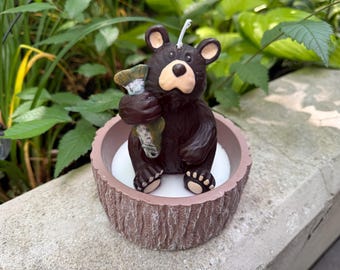Black Bear kampvuur geurende sojakaars, luxe handgemaakte campingkaars, open haardkaars, herfstkaars, winterkaars, housewarmingcadeau