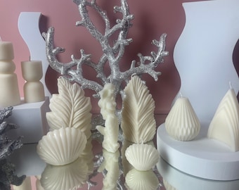 Handmade Soy Candles, Modern Pillar Candles, Ocean Theme Handcrafted Candles, Mermaid Statue, Coral Shell, Artistic Style Home Decoration