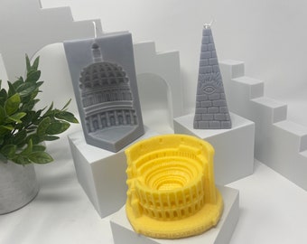 Ancient Architecture Candle Roman Colosseum & Pantheon Sculpture, All Seeing Eye Pyramid Candle, Minimalist Home Decor, Art Style Decoration