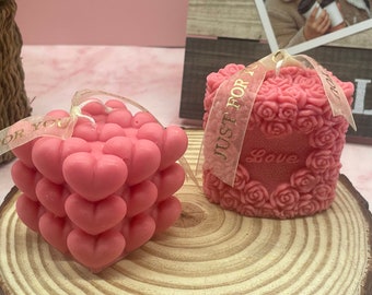 Luxury Heart Cube Candle, Love Pillar Soy Candle, Aesthetic Candle, Heartwarming Gift for Her, Home Decoration, Mother's Day Gift