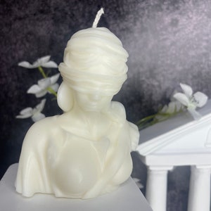 Bougie statue de la dame de la justice aveuglée, bougie buste sculptural, sculpture de la mythologie romaine, cadeau de pendaison de crémaillère, décoration d&#39;intérieur tendance